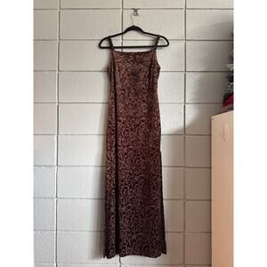Vintage Y2K Women's Velvet Burnout Gothic Glam Cocoa Split Hem Maxi Dress size S